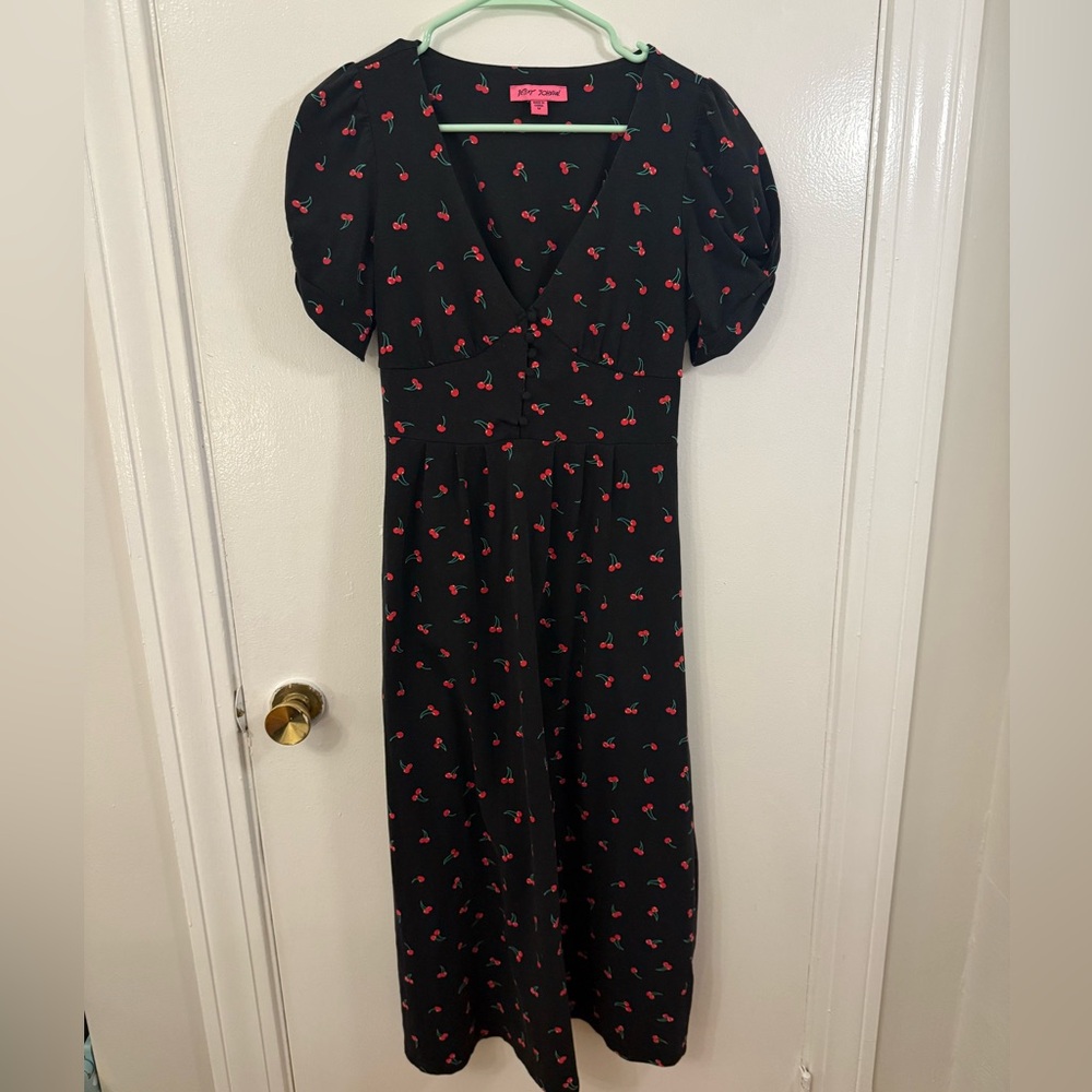 Betsey Johnson cherry print midi dress, size medium